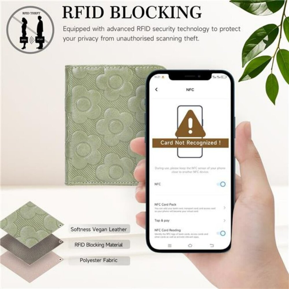 RFID blocking small wallet for women slim bifold card holder embossed leather - Picture 5 of 7